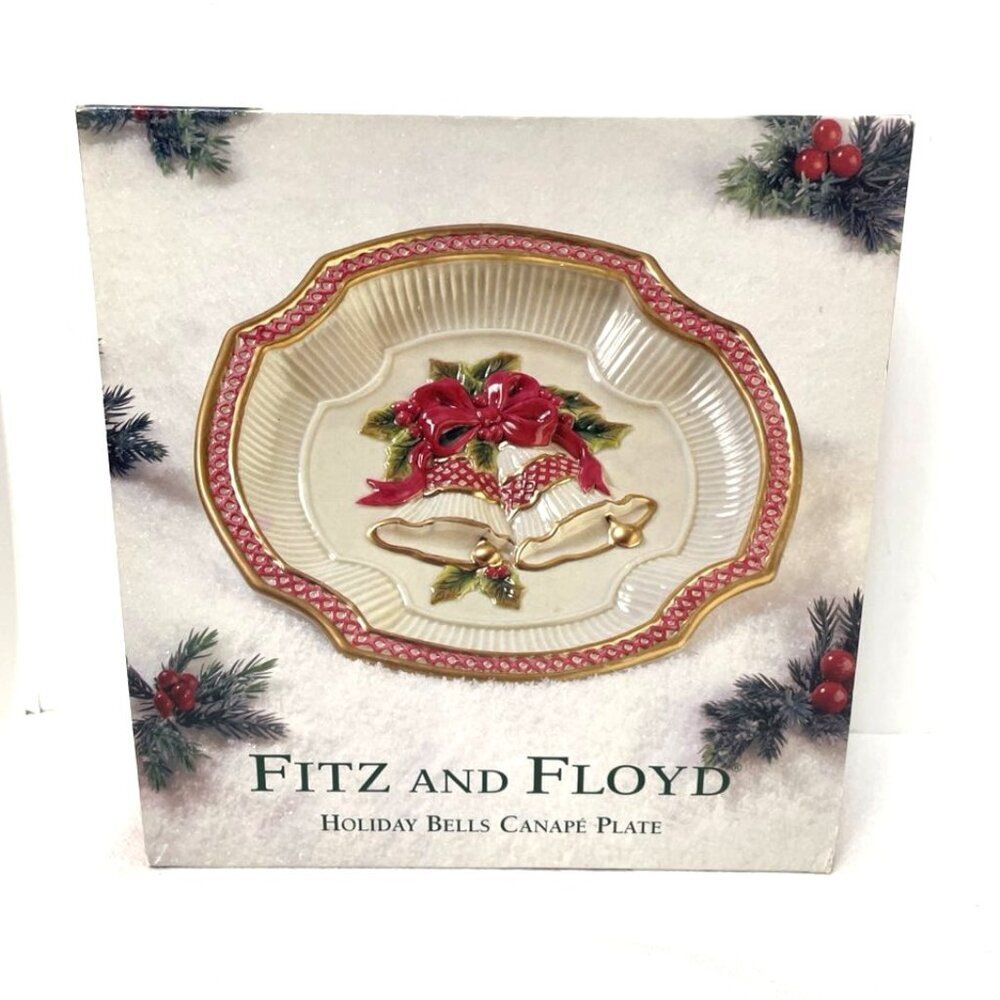 Fitz & Floyd Holiday‎ Bells Canape Plate 9" D Festive Christmas Holiday
